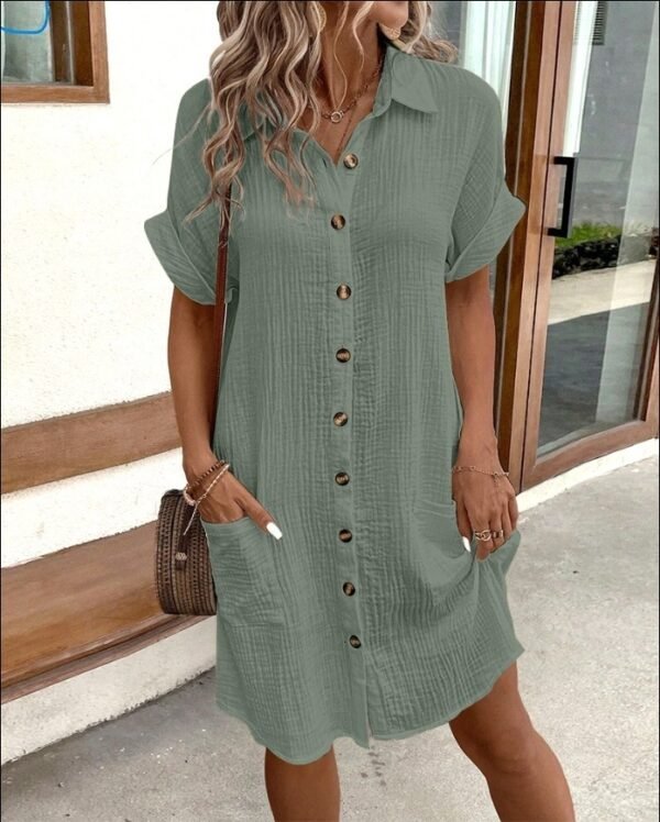 Short Sleeve Shirt Dress - Image 10