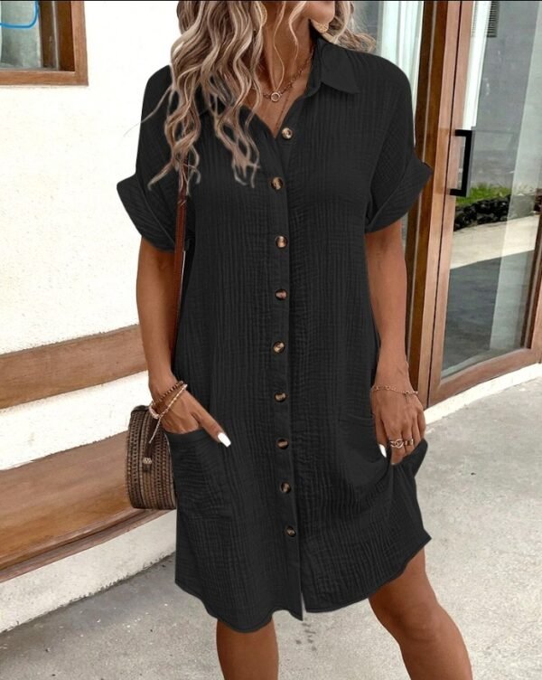 Short Sleeve Shirt Dress - Image 3